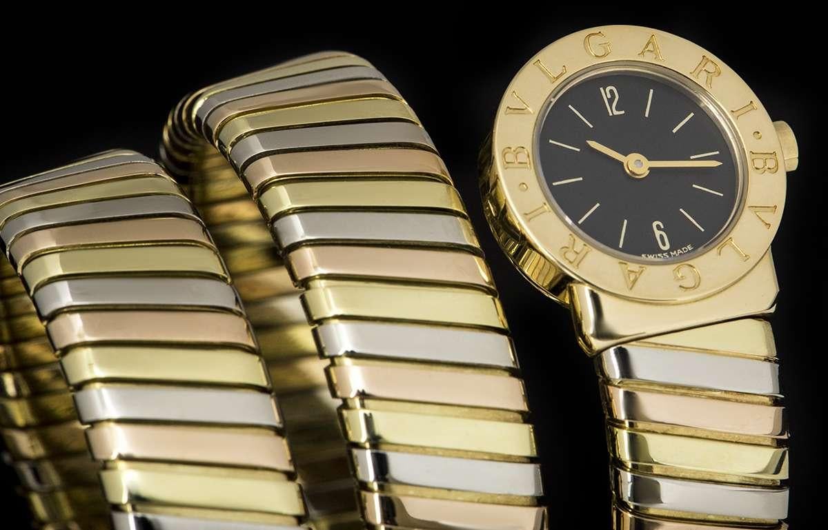 Women's Bvlgari Tubogas Ladies Tri-Gold Black Dial BB191T Quartz Wristwatch