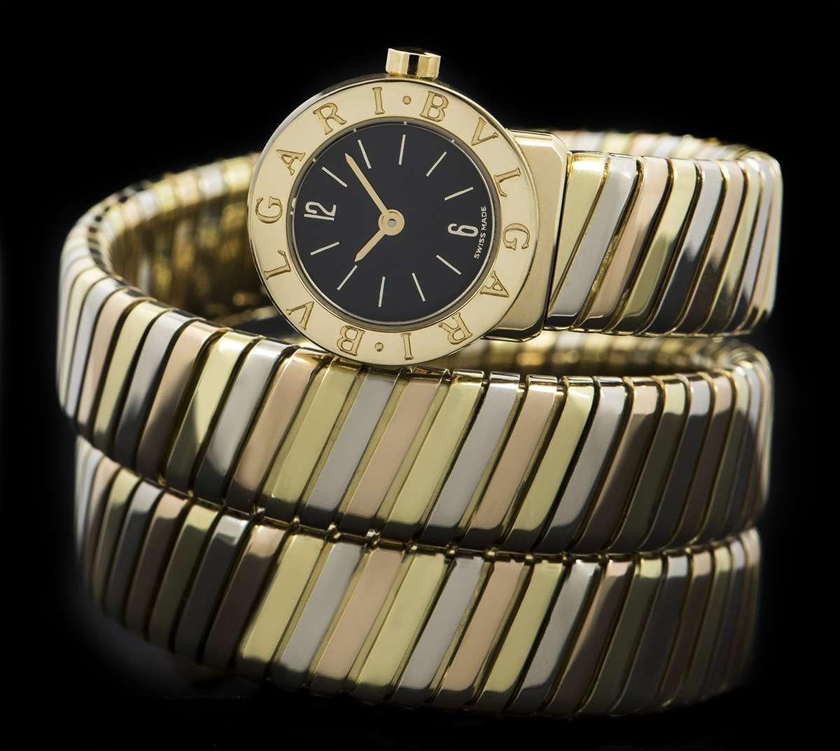 Bvlgari Tubogas Ladies Tri-Gold Black Dial BB191T Quartz Wristwatch 2