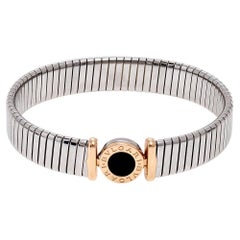 Bvlgari Tubogas Onyx 18K Rose Gold Steel Cuff Bracelet L