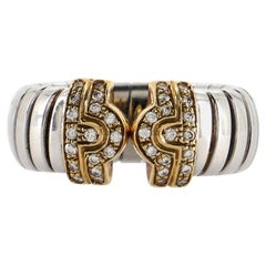 Bvlgari Tubogas Parentesi Ring Stainless Steel and 18K Yellow Gold with D