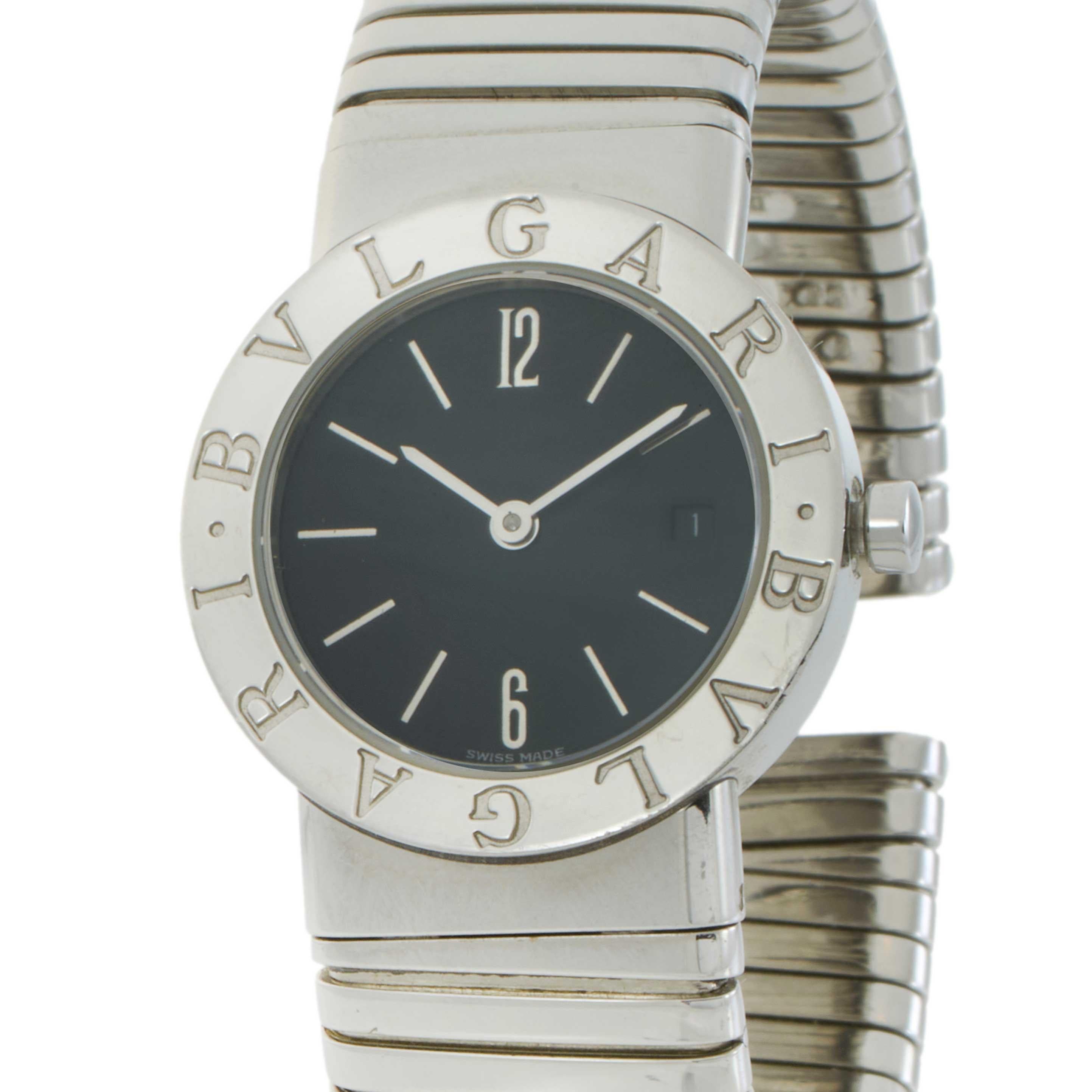 Bvlgari Tubogas Ref. BB26 2TS - Acciaio inossidabile, quadrante nero, quarzo In condizioni buone in vendita a New York, NY