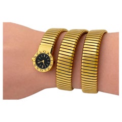 BVLGARI Tubogas Serpenti BB191T 3 Row Black Dial 18K Yellow Gold Bulgari