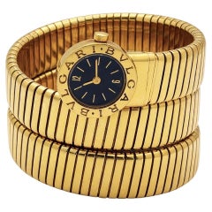 BVLGARI Tubogas Serpenti BB191T 3 Row Black Dial 18K Yellow Gold Bulgari
