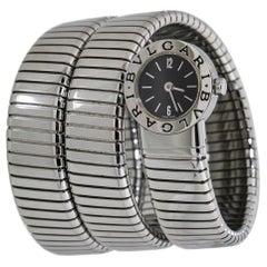 Bvlgari Montre Tubogas Snake BB191TS à quartz et cadran noir, pour femmes