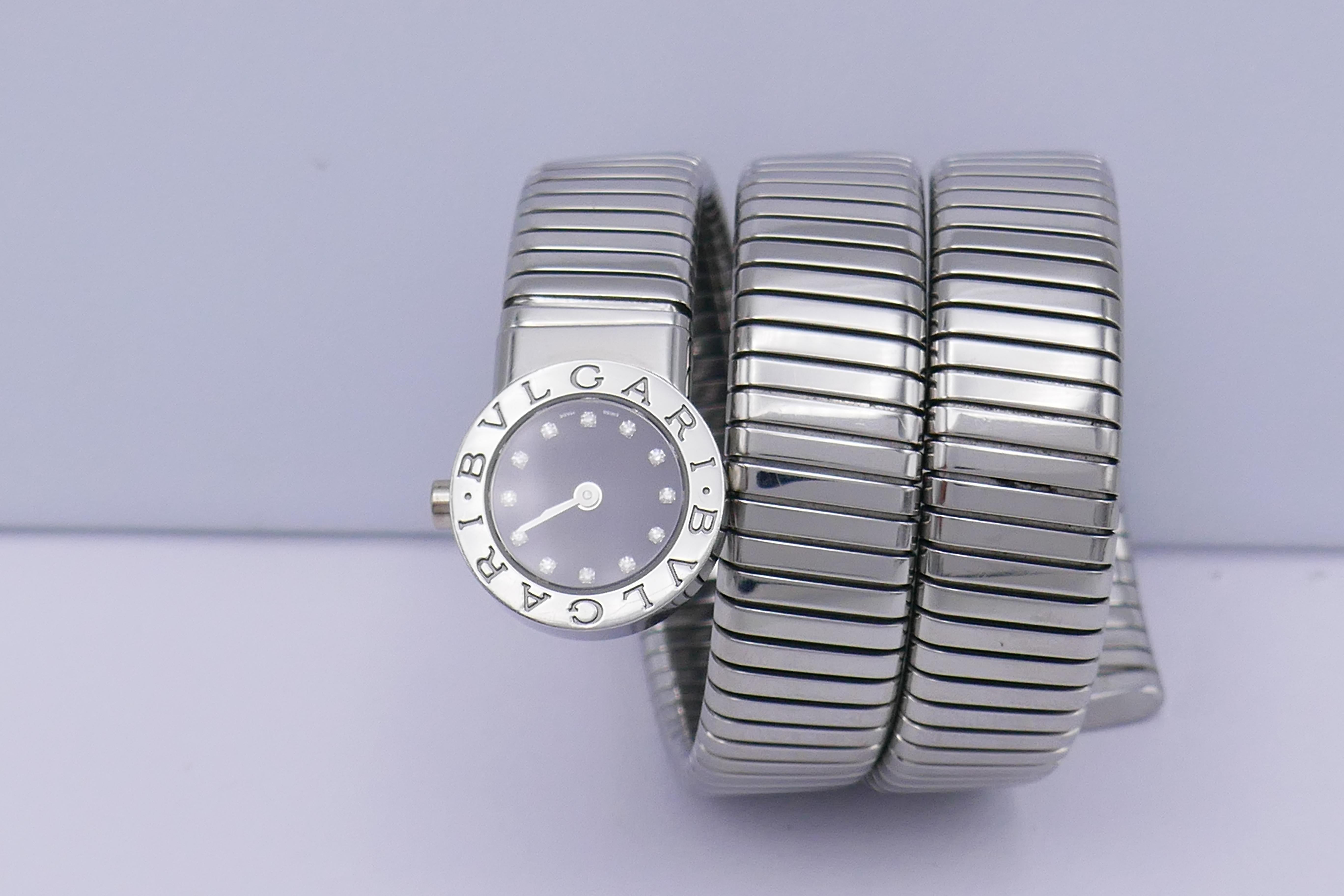 Round Cut Bvlgari Tubogas Stainless Steel Diamond BB19 Watch