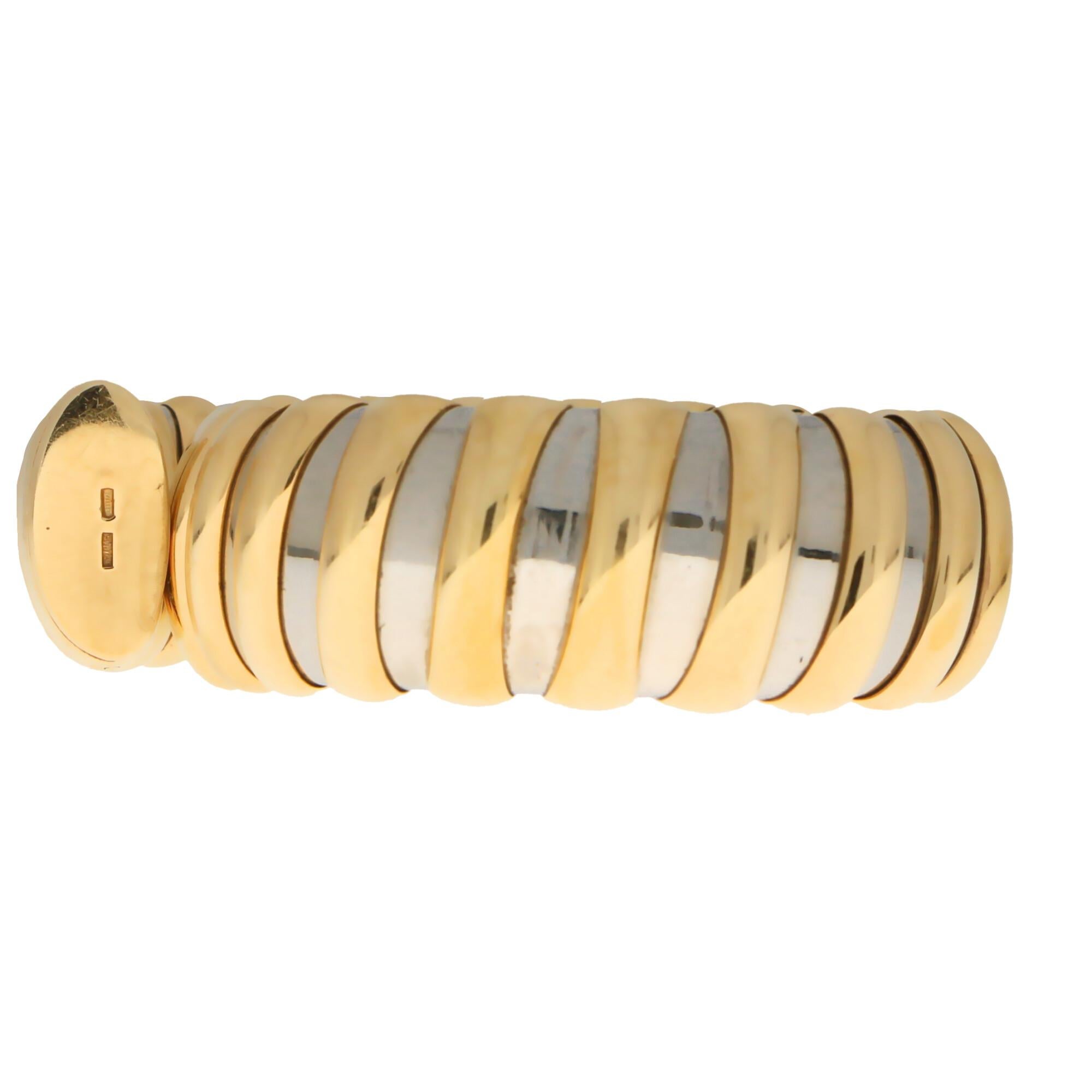 Bvlgari Tubogas Torque Bracelet in 18 Karat Yellow Gold and Steel In Good Condition In London, GB