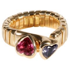 Bvlgari Tubogas Tourmaline Bypass Heart Ring in 18K Yellow Gold