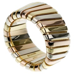 Bvlgari Tubogas Wide White Yellow Rose Gold Band Ring