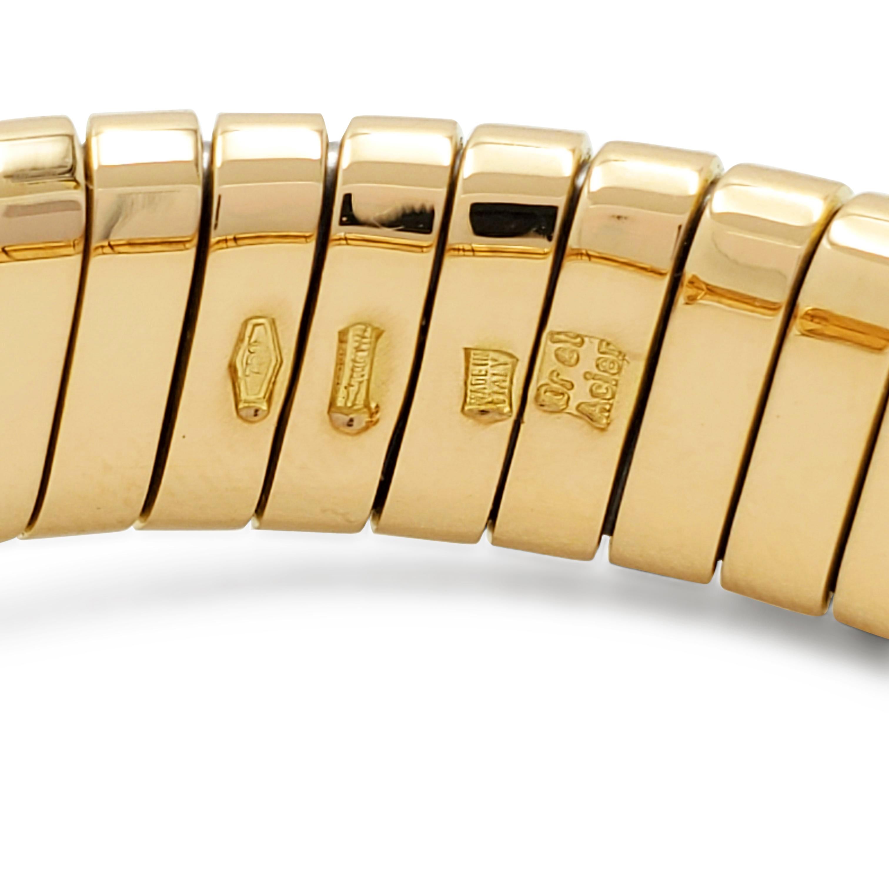 Round Cut Bvlgari 'Tubogas' Yellow Gold Onyx Bracelet