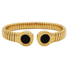 Used Bvlgari 'Tubogas' Yellow Gold Onyx Bracelet