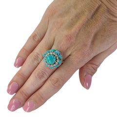 Bvlgari Turqoise & Diamond Domed Cocktail Ring