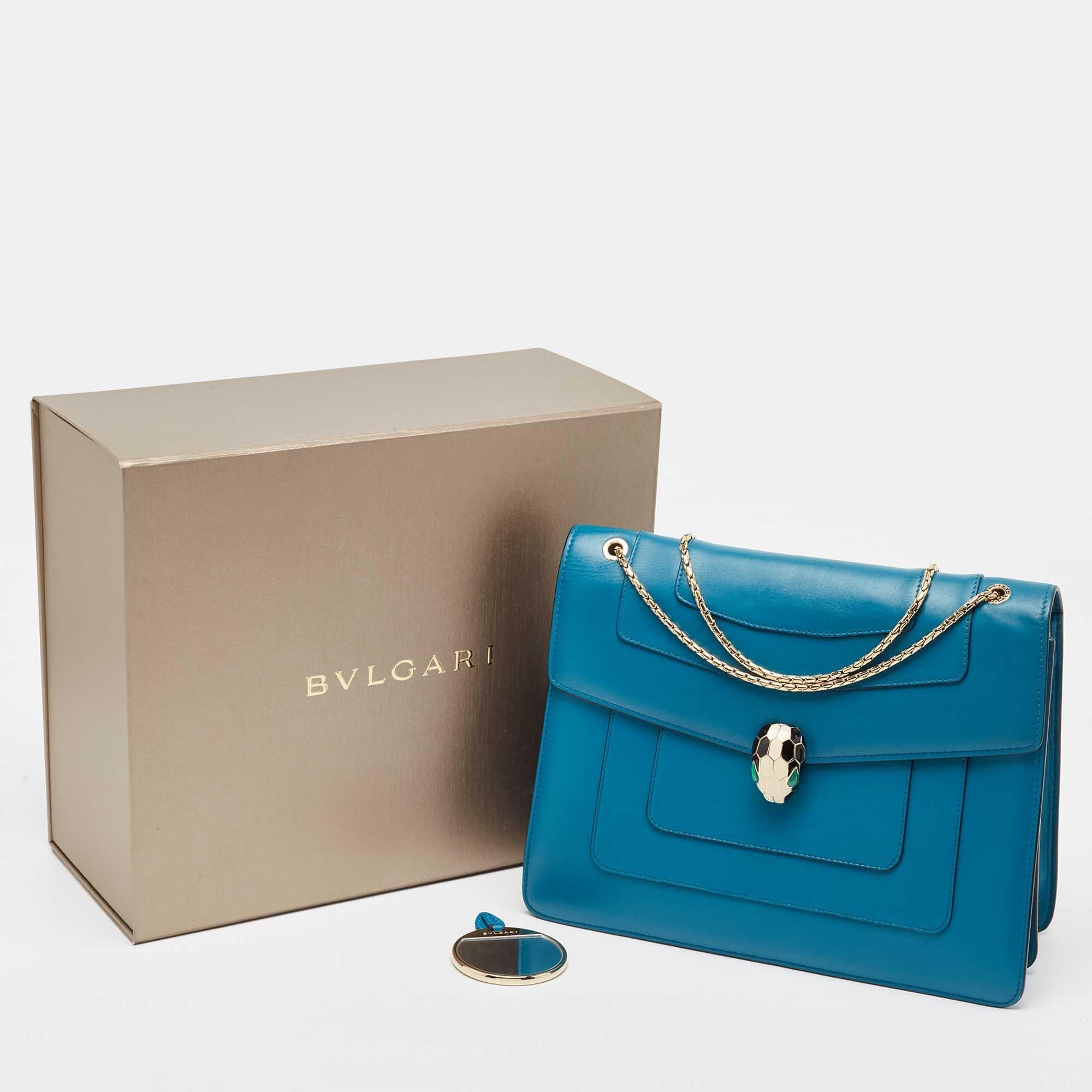 Bvlgari Turquoise Blue Leather Large Serpenti Forever Shoulder Bag 9