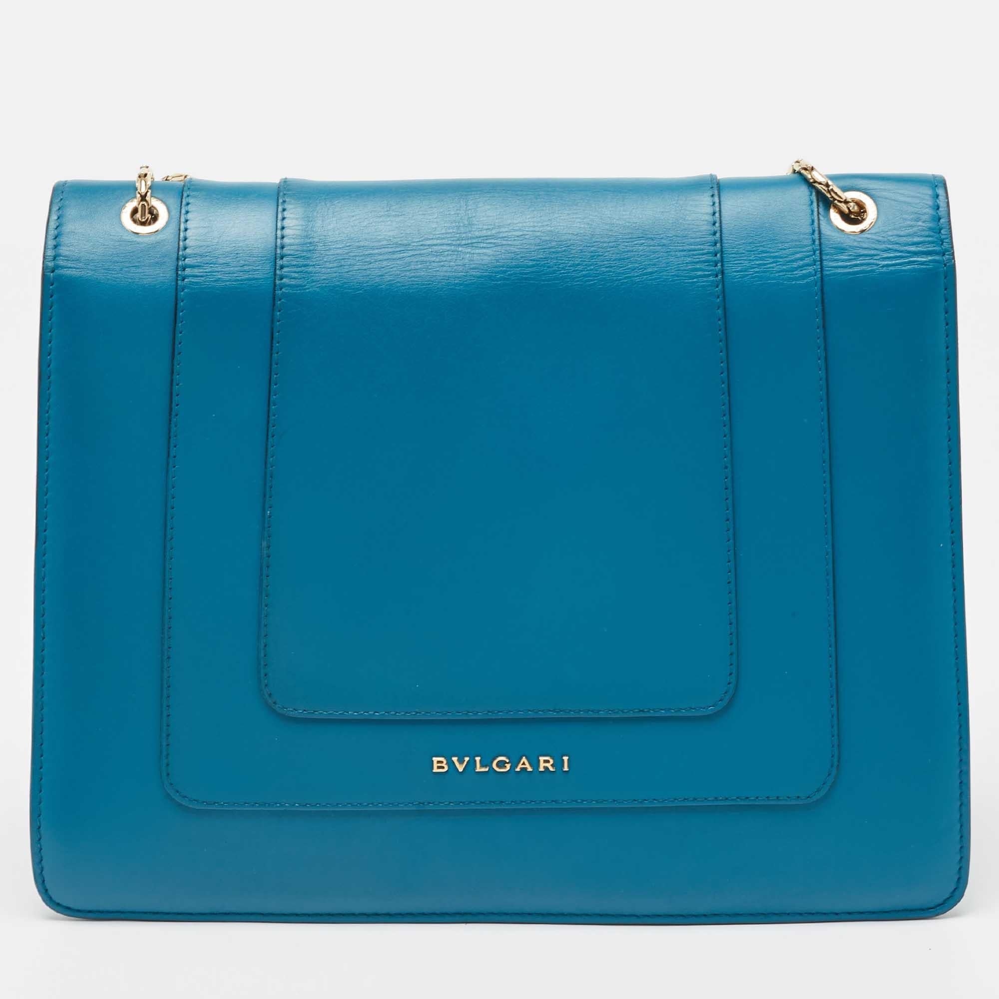 Bvlgari Turquoise Blue Leather Large Serpenti Forever Shoulder Bag 3