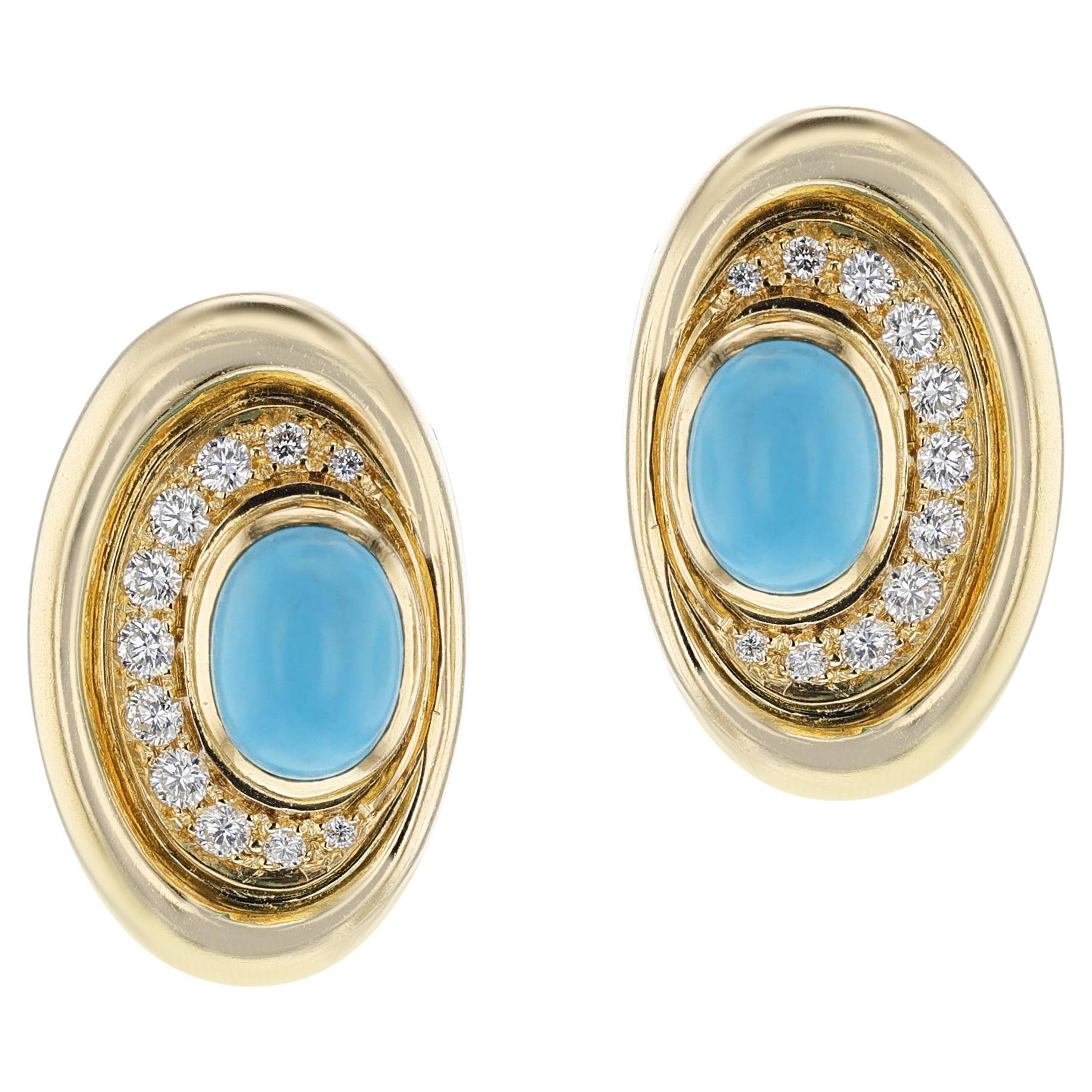 BVLGARI Turquoise Cabochon and Diamond Earrings, 18k