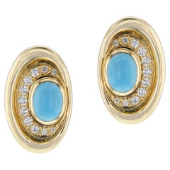 BVLGARI Pendientes de cabujón de turquesa y diamantes, 18k