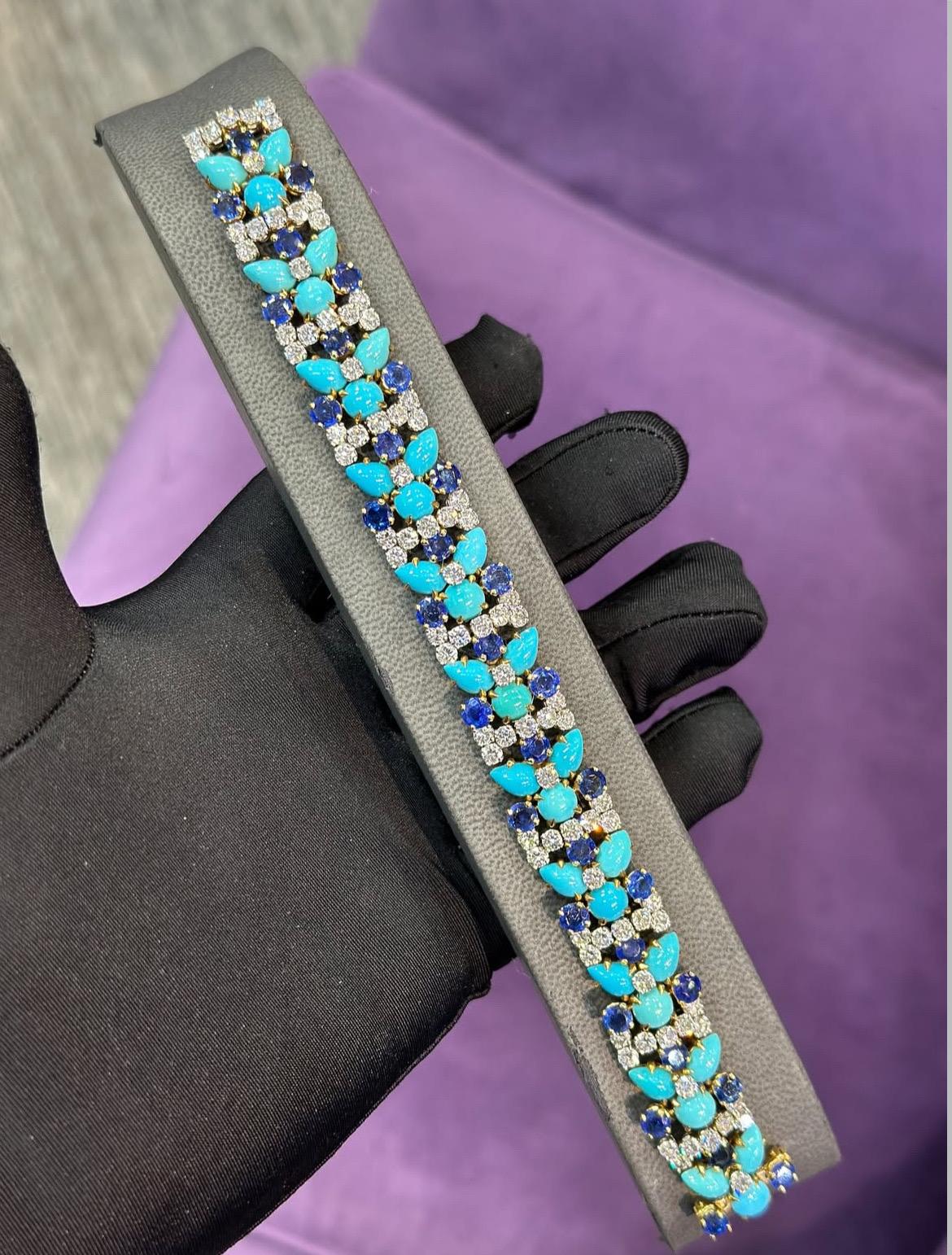 Pulsera Bvlgari de zafiro turquesa y diamantes Corte mixto en venta