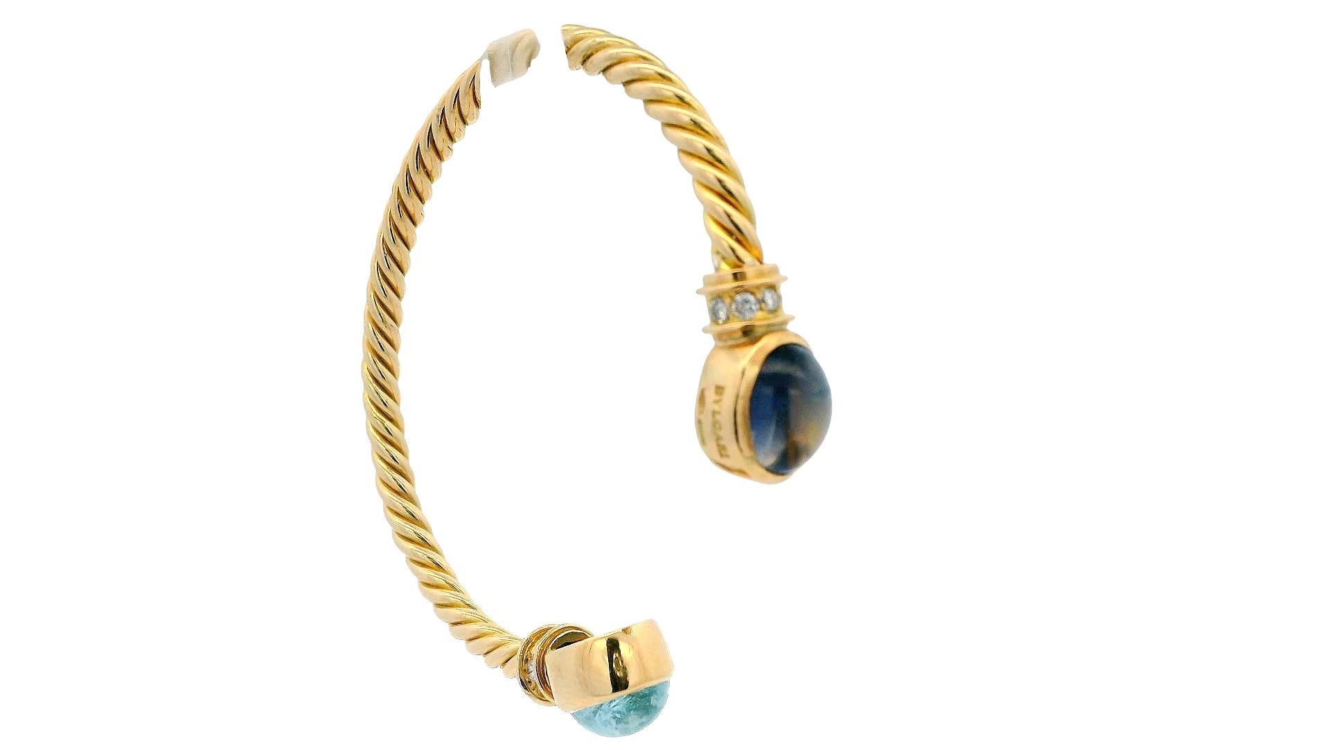 Bracciale Bvlgari Twist in oro giallo 18 carati con ametista acquamarina e diamante In condizioni buone in vendita a Great Neck Plaza, NY