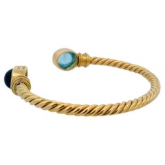 Bvlgari Twist 18K Yellow Gold Cuff W/Aquamarine Amythyst & Diamond