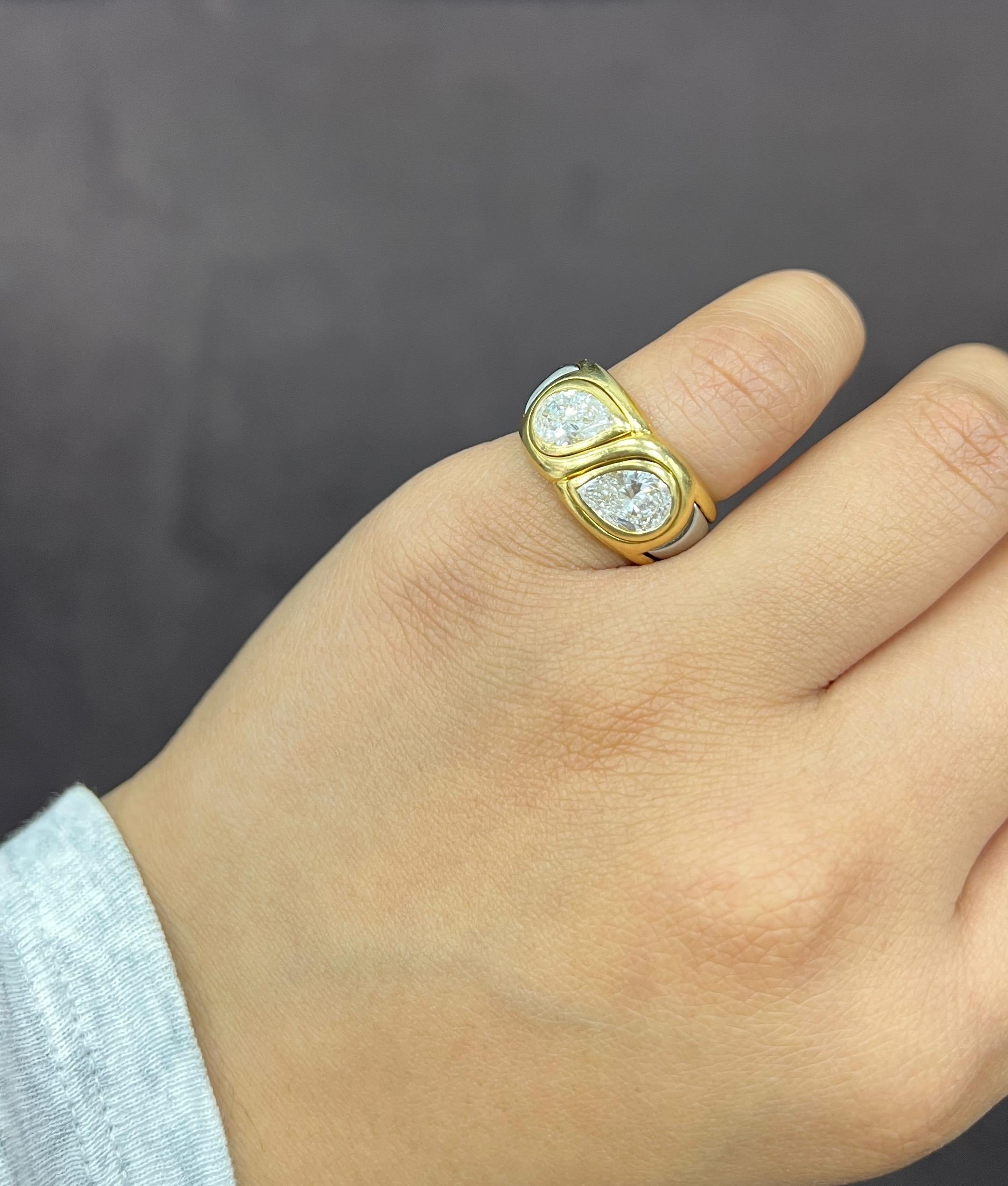Bvlgari Two Pear-Shaped Diamond Gold Ring For Sale 6