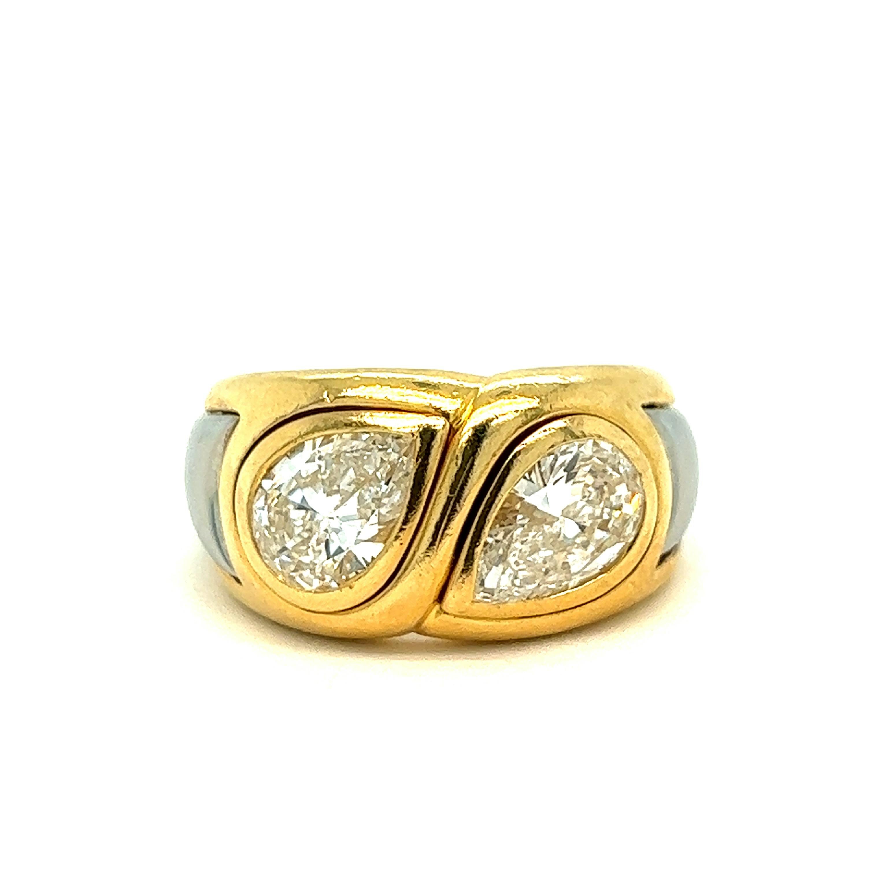 Bvlgari Two Pear-Shaped Diamond Gold Ring For Sale 1