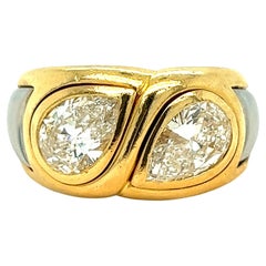 Retro Bvlgari Two Pear-Shaped Diamond Gold Ring