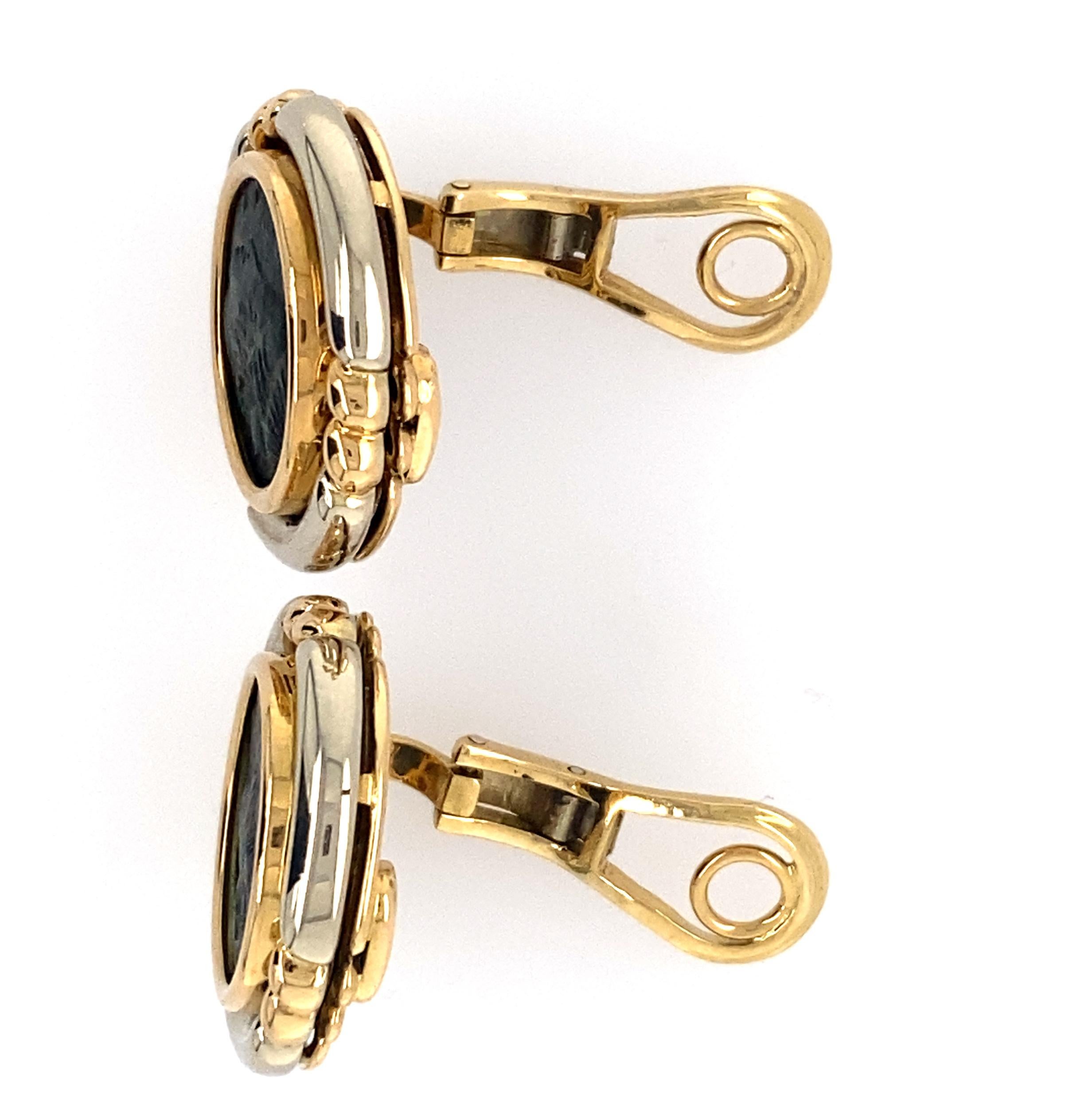 Contemporary Bvlgari Two Tone 18k Gold Ancient Roman Coin Earrings