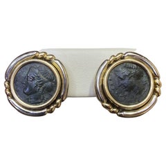 Bvlgari Two Tone 18k Gold Ancient Roman Coin Earrings