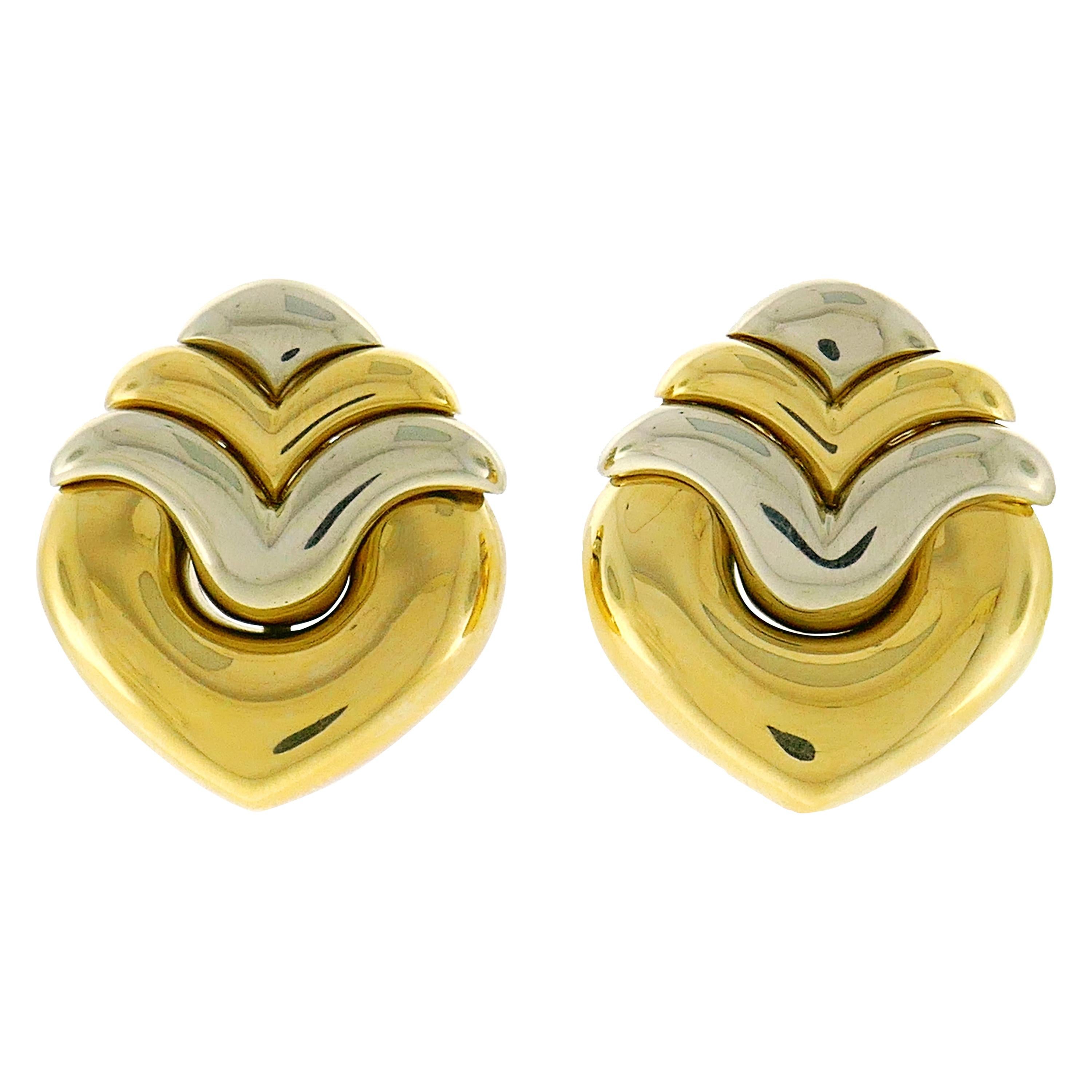 Bvlgari Two-Tone Gold Clip-On Heart Earrings, 1980s