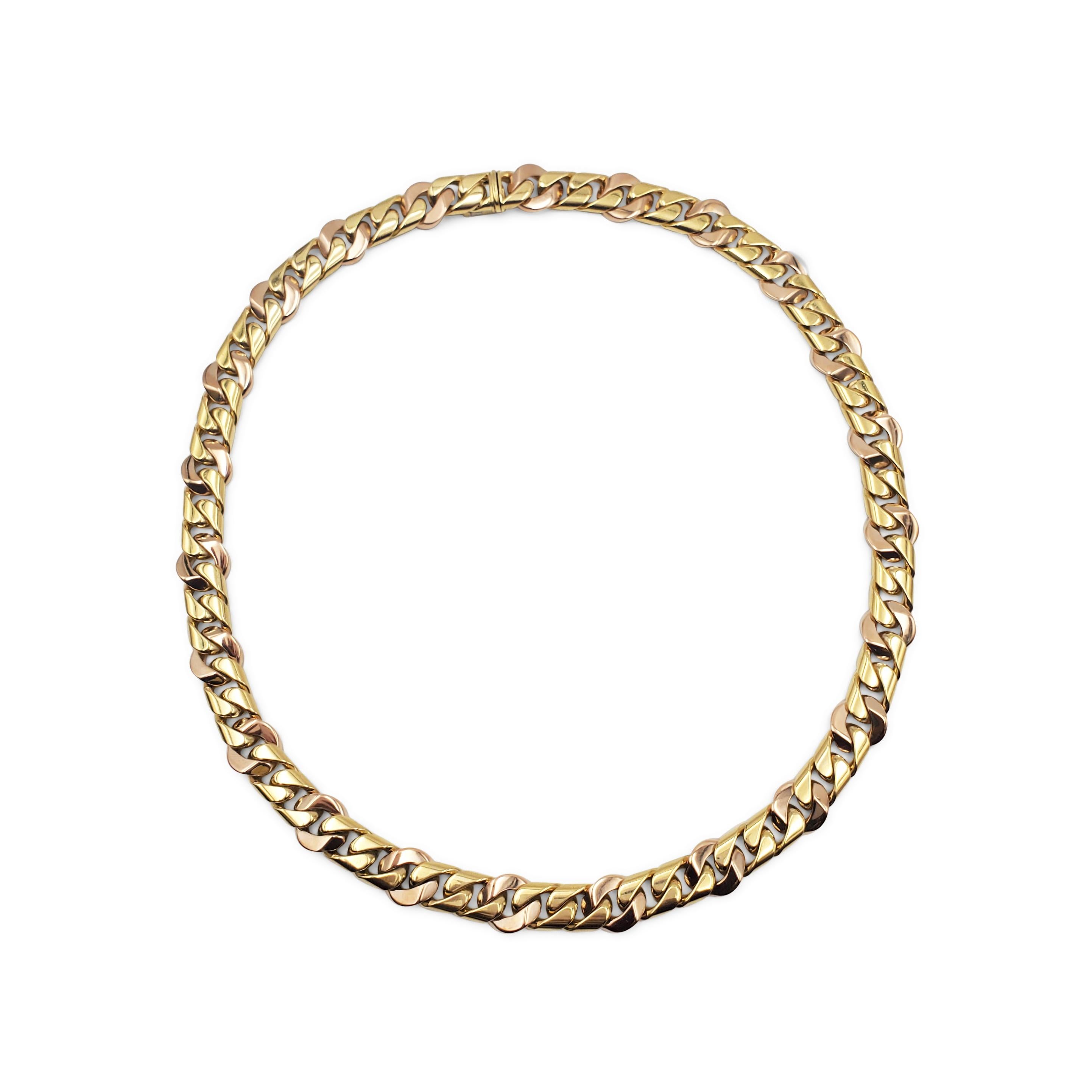 Women's or Men's Bvlgari Two-Tone Gold Curb Link Necklace For Sale