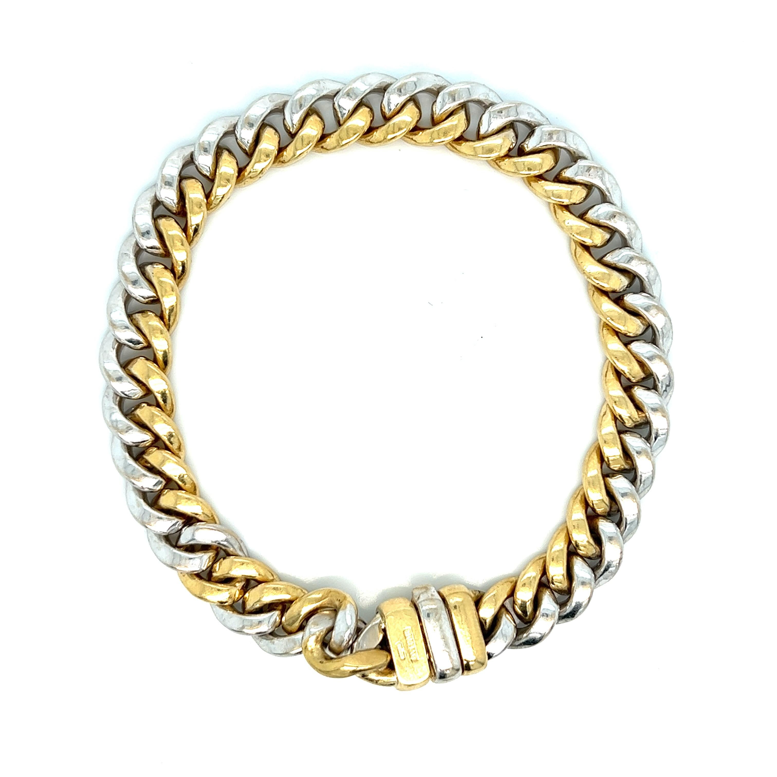 Bvlgari two-tone gold link bracelet, made in Italy

18 karat yellow and white gold; marked Bvlgari, 2337 AL, 18kt, Italy

Size: width 0.32 inch, length 8 inches
Total weight: 55.7 grams 