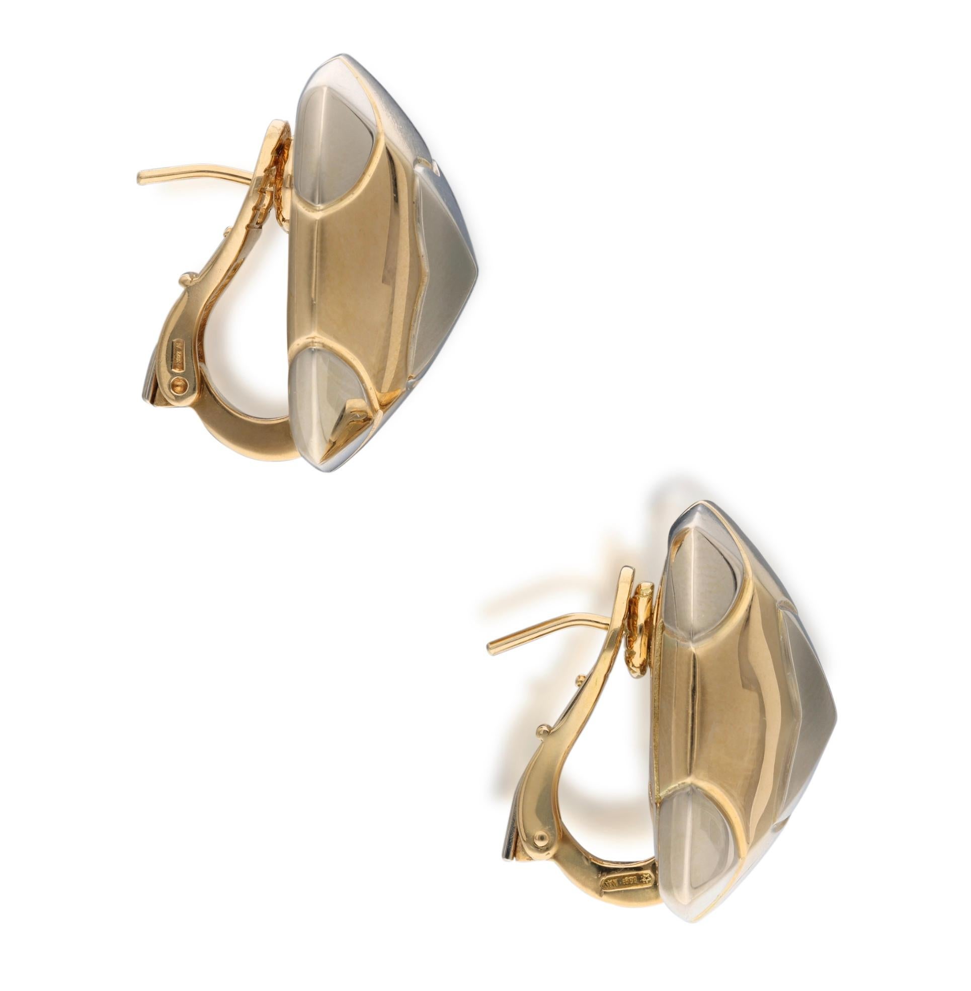 Bvlgari Two-Tone Gold Pyramid Ear Clips In Excellent Condition In New York, NY