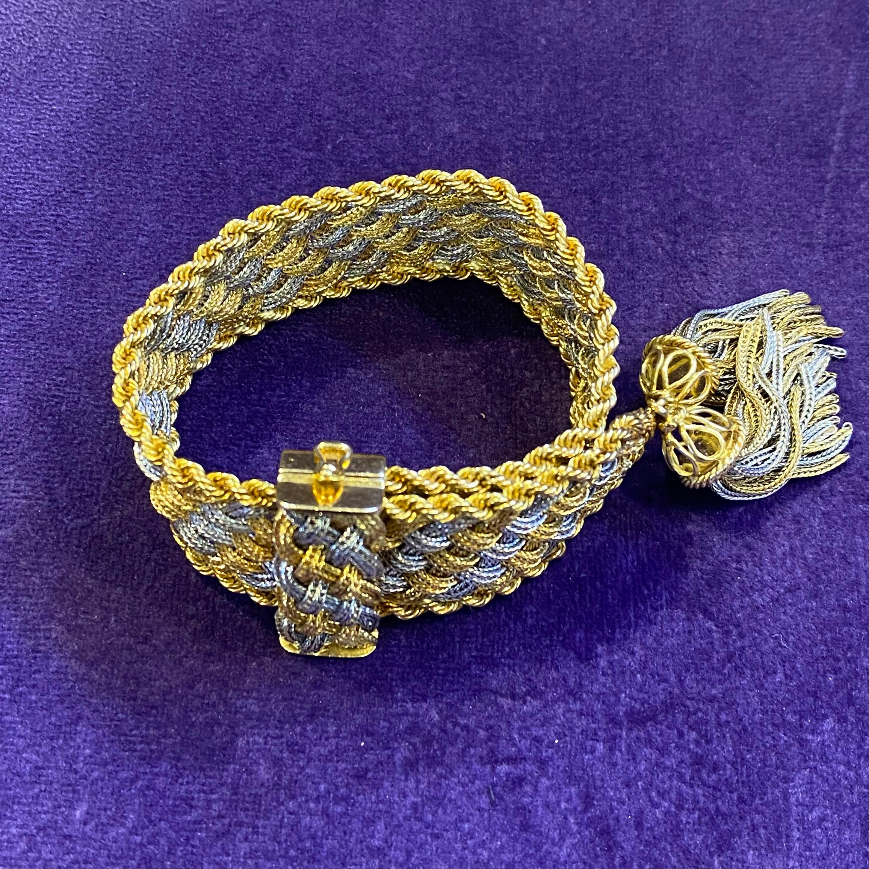Bvlgari Two Tone Gold Tassel  Bracelet  For Sale 11