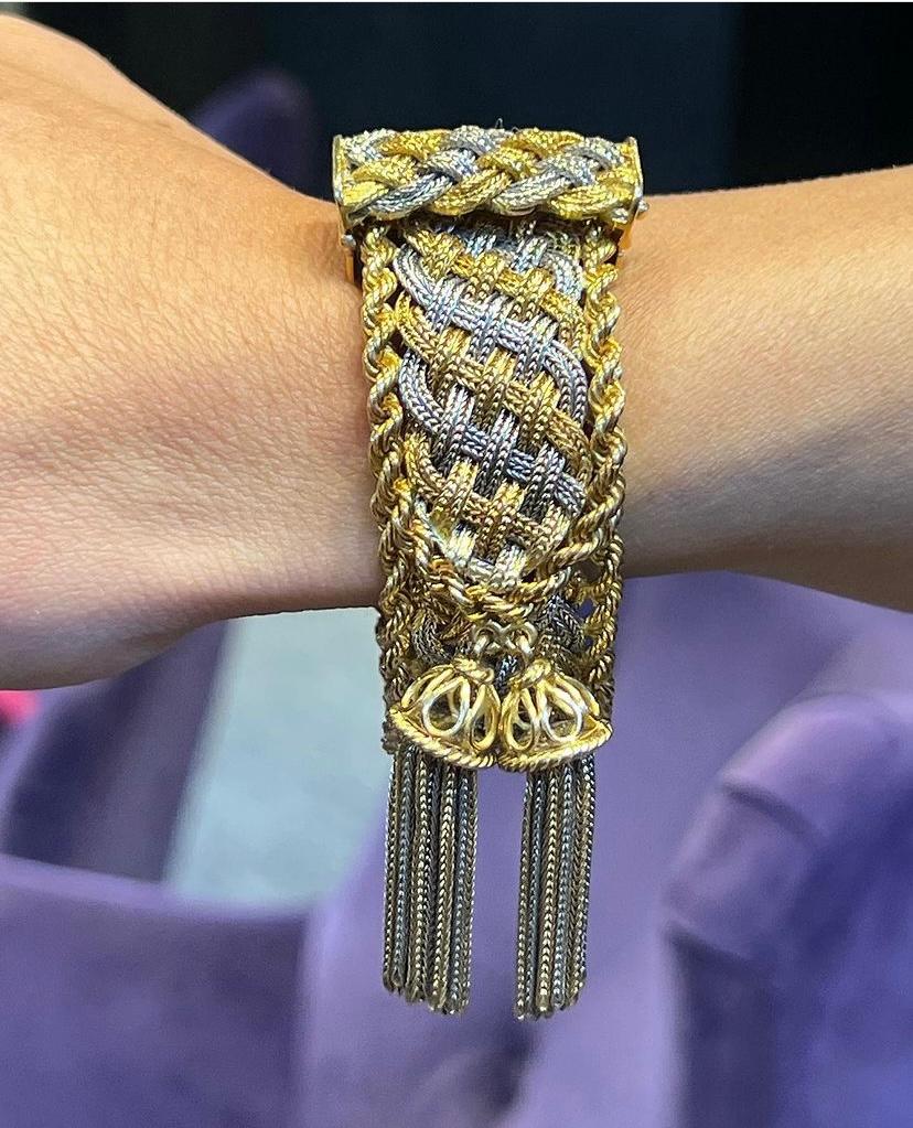 Bvlgari Two Tone Gold Tassel  Bracelet  In Excellent Condition For Sale In New York, NY