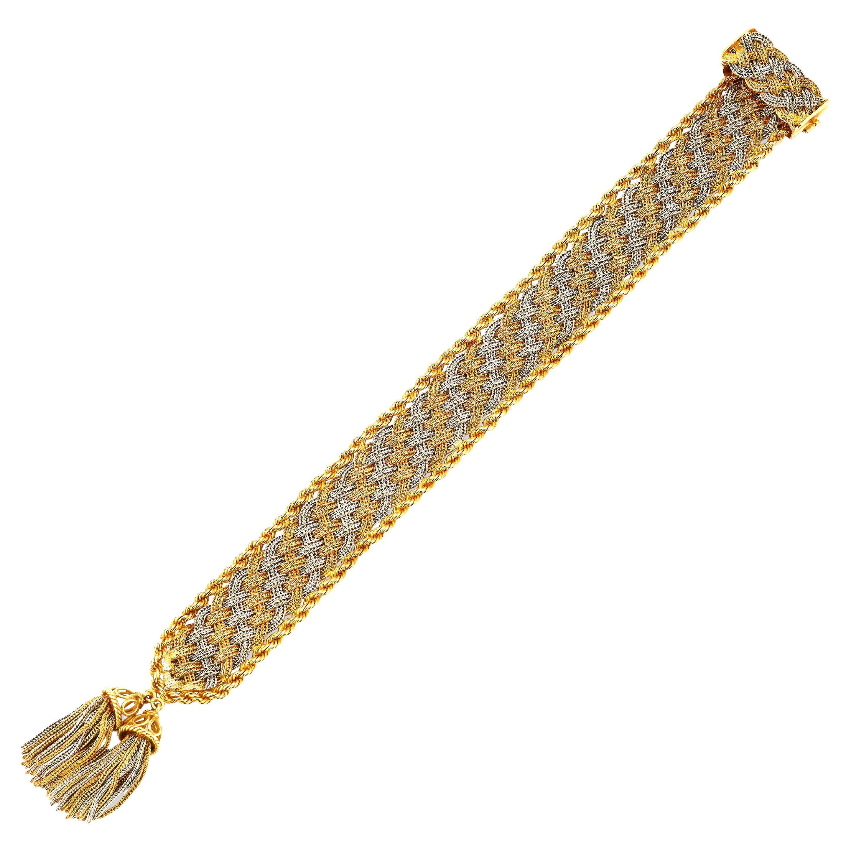 Bvlgari Two Tone Gold Tassel Bracelet For Sale at 1stDibs