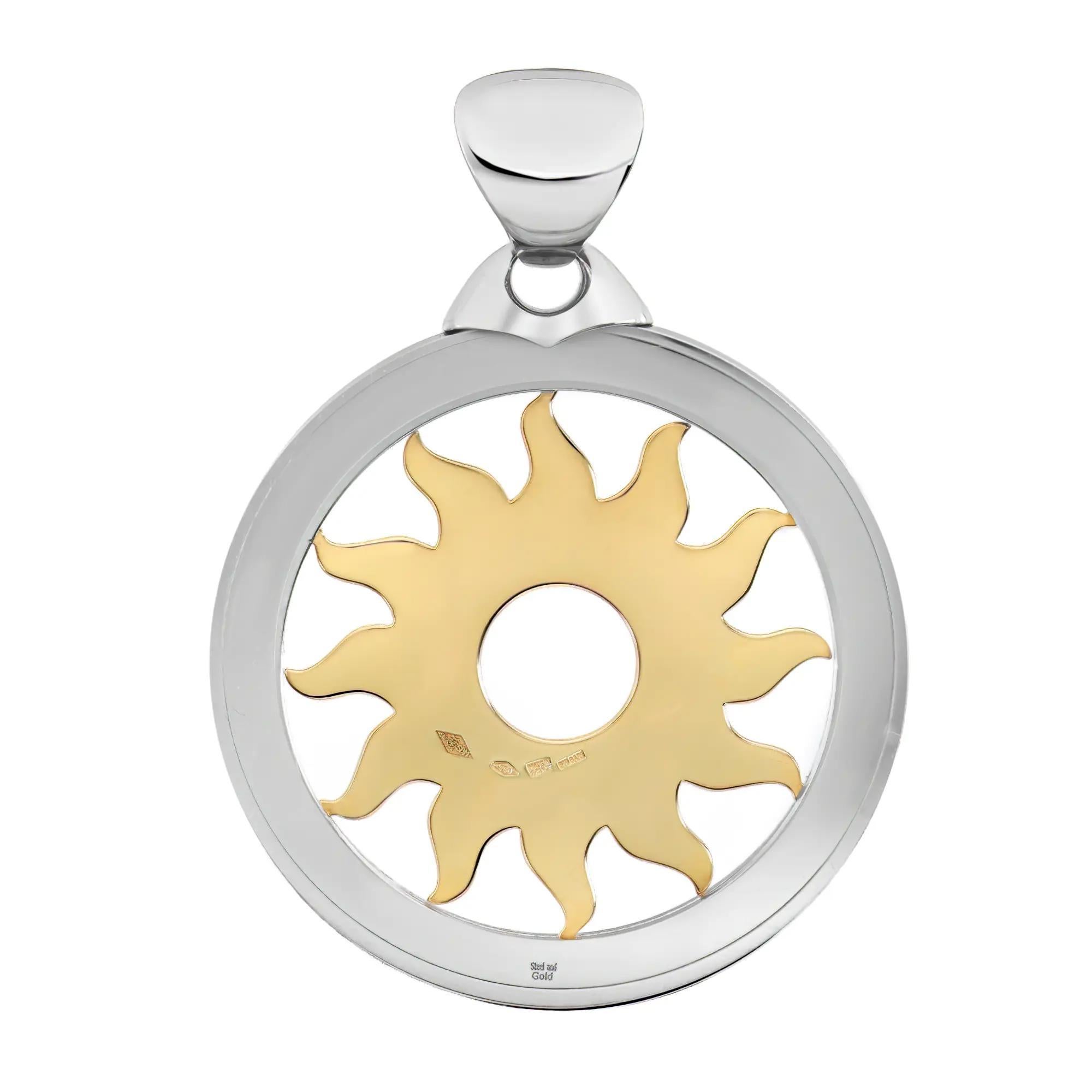 Bvlgari Two Tone Tondo Sun Pendant 18K Yellow Gold And Stainless Steel In Excellent Condition In New York, NY