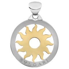 Bvlgari Two Tone Tondo Sun Pendant 18K Yellow Gold And Stainless Steel