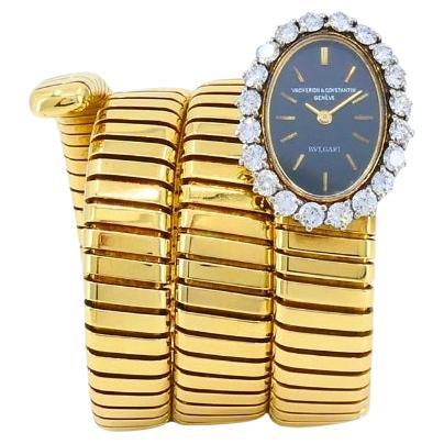 Bvlgari Vacheron Constantine Vintage Bulgari Tubogas Gold Diamond Watch For Sale