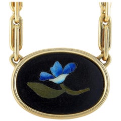 Bvlgari Vintage 18 Karat Yellow Gold Onyx and Lapis Lazuli Flower Necklace