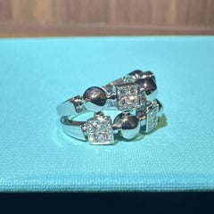 Bvlgari Vintage 18K White Gold Half-Pavé Diamond Ring Size 50
