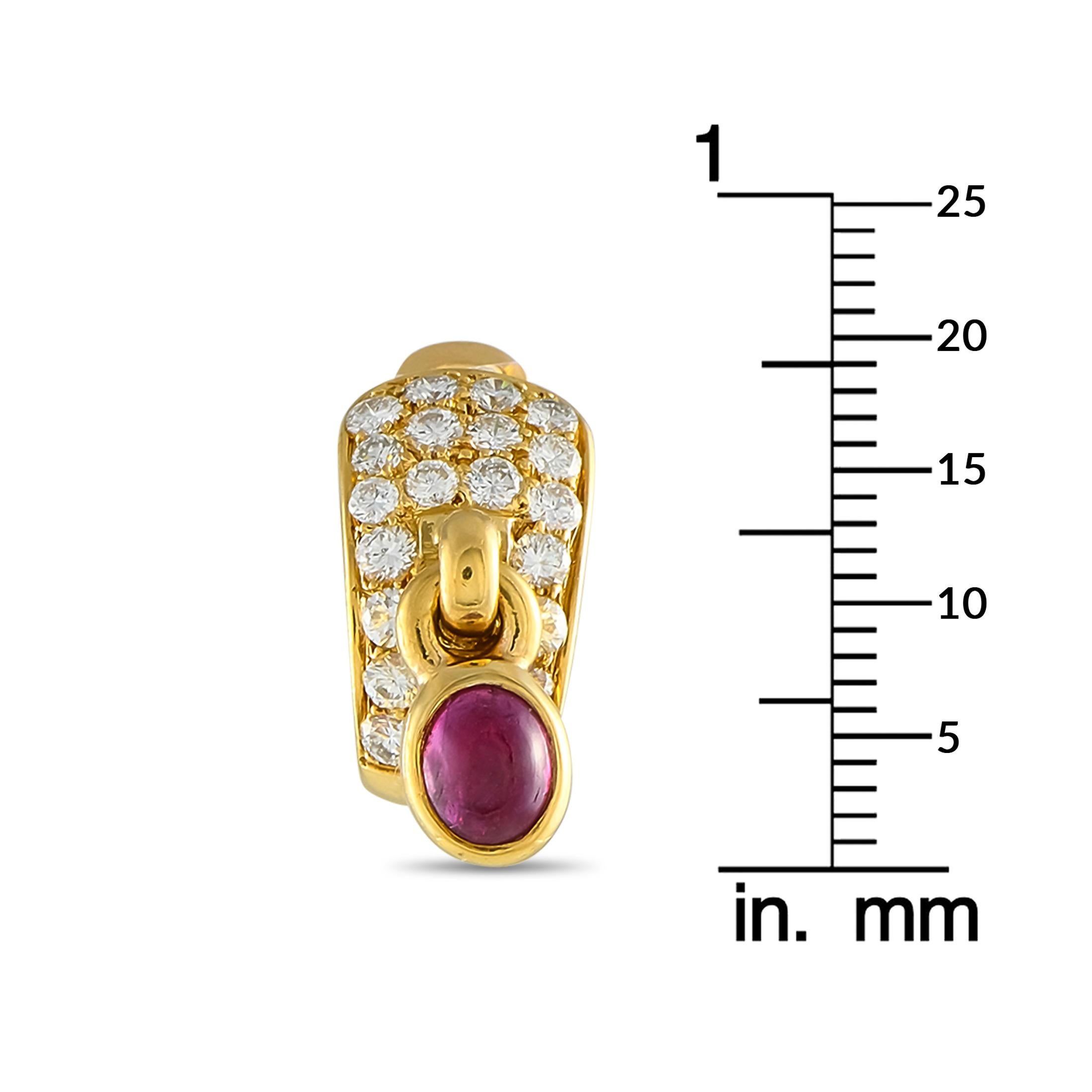 Round Cut Bvlgari Vintage 18K Yellow Gold 1.45ct Diamond and Ruby Earrings For Sale