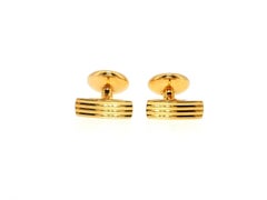 Bvlgari Vintage 18K Yellow Gold Cufflinks with Onyx and 0.04 Carat Ruby