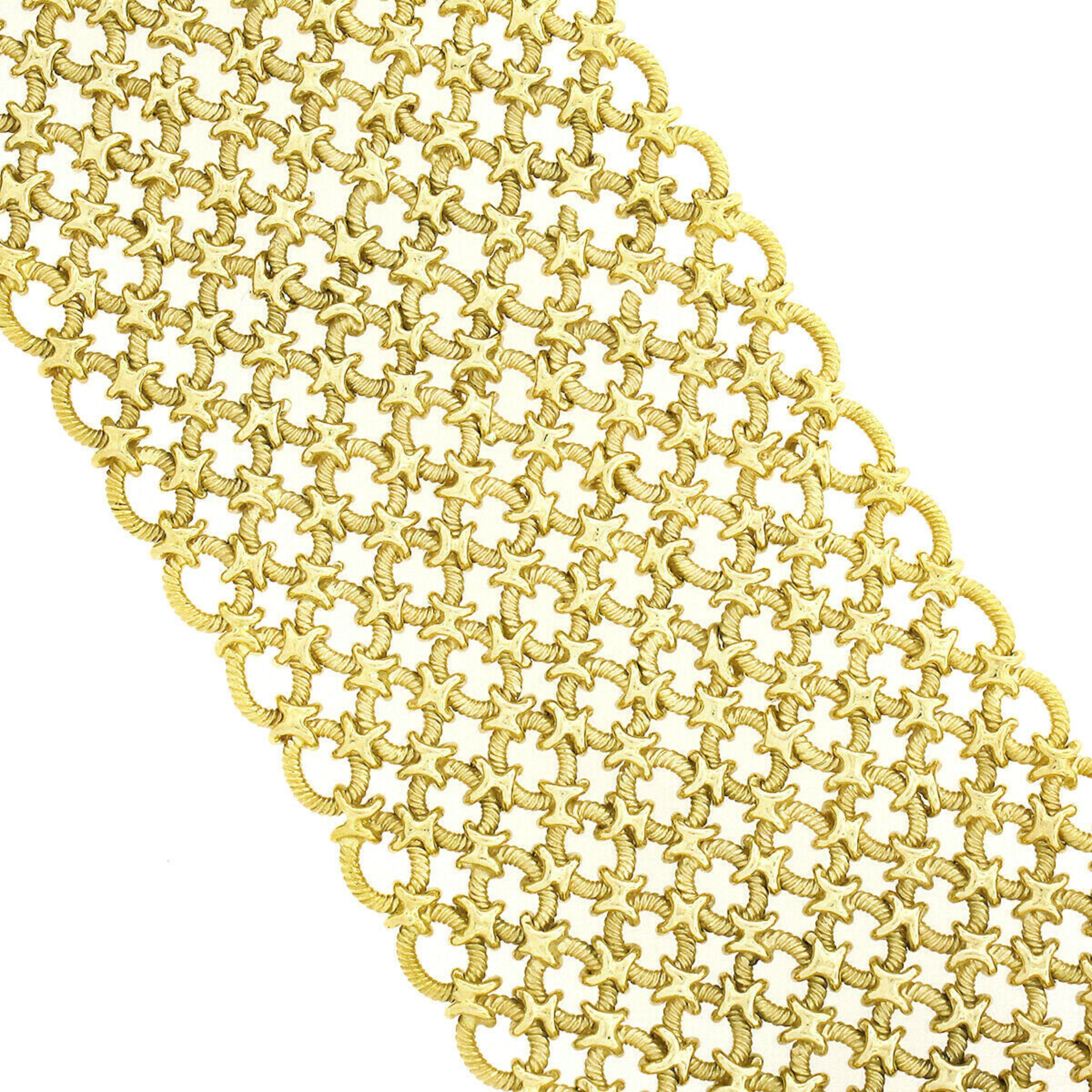 Bvlgari Vintage 18k Yellow Gold Textured Braided Wide Mesh Link Chain Bracelet In Excellent Condition In Montclair, NJ