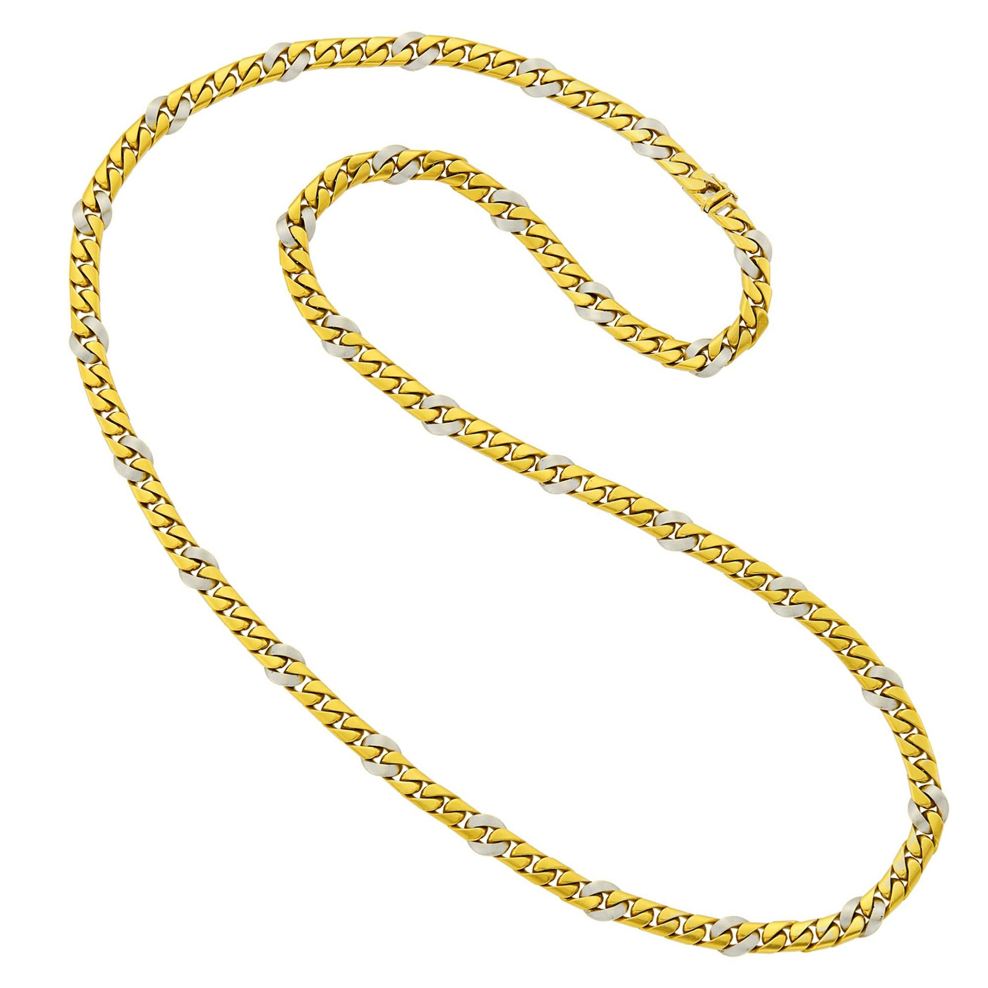 Bvlgari Vintage 18k Yellow & White Gold Sautoir Necklace In Excellent Condition For Sale In Feasterville, PA