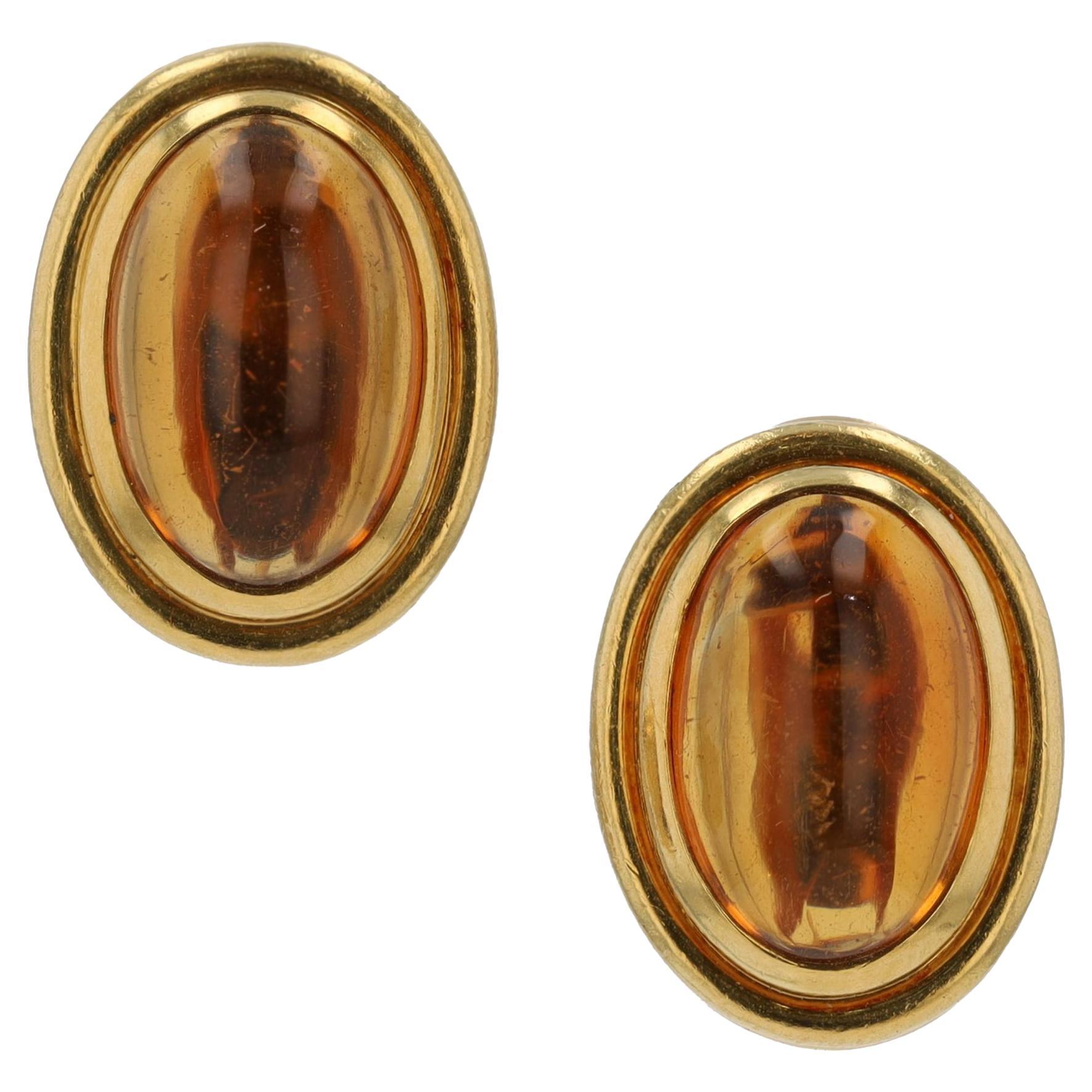 Bvlgari Vintage 1970s 18k Yellow Gold Citrine Cabochon Earrings