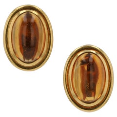 Bvlgari Vintage 1970s 18k Yellow Gold Citrine Cabochon Earrings