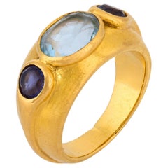 Bvlgari vintage 2.00 carat aquamarine iolite 18k yellow gold cocktail ring Bvlgari vintage 2.00 carat aquamarine iolite 18k yellow gold cocktail ring