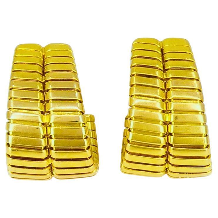 Bvlgari Vintage Bulgari Tubogas Gold Huggie Earrings Estate Jewelry en venta