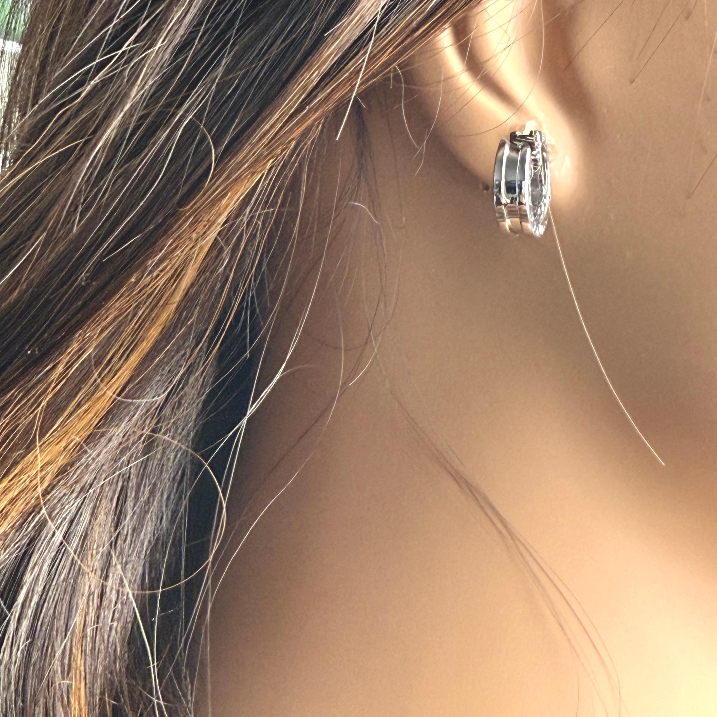 Bvlgari Vintage B.Zero1 18K White Gold Huggie Hoop Earrings For Sale 3
