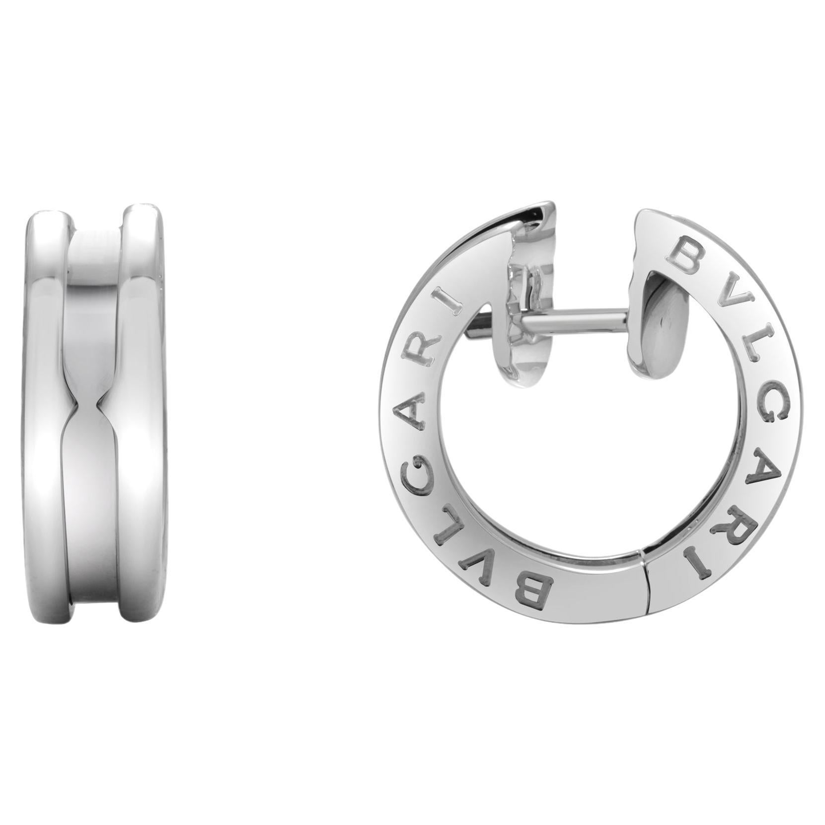 Bvlgari Vintage B.Zero1 18K Weißgold Huggie Creolen Ohrringe, Huggie