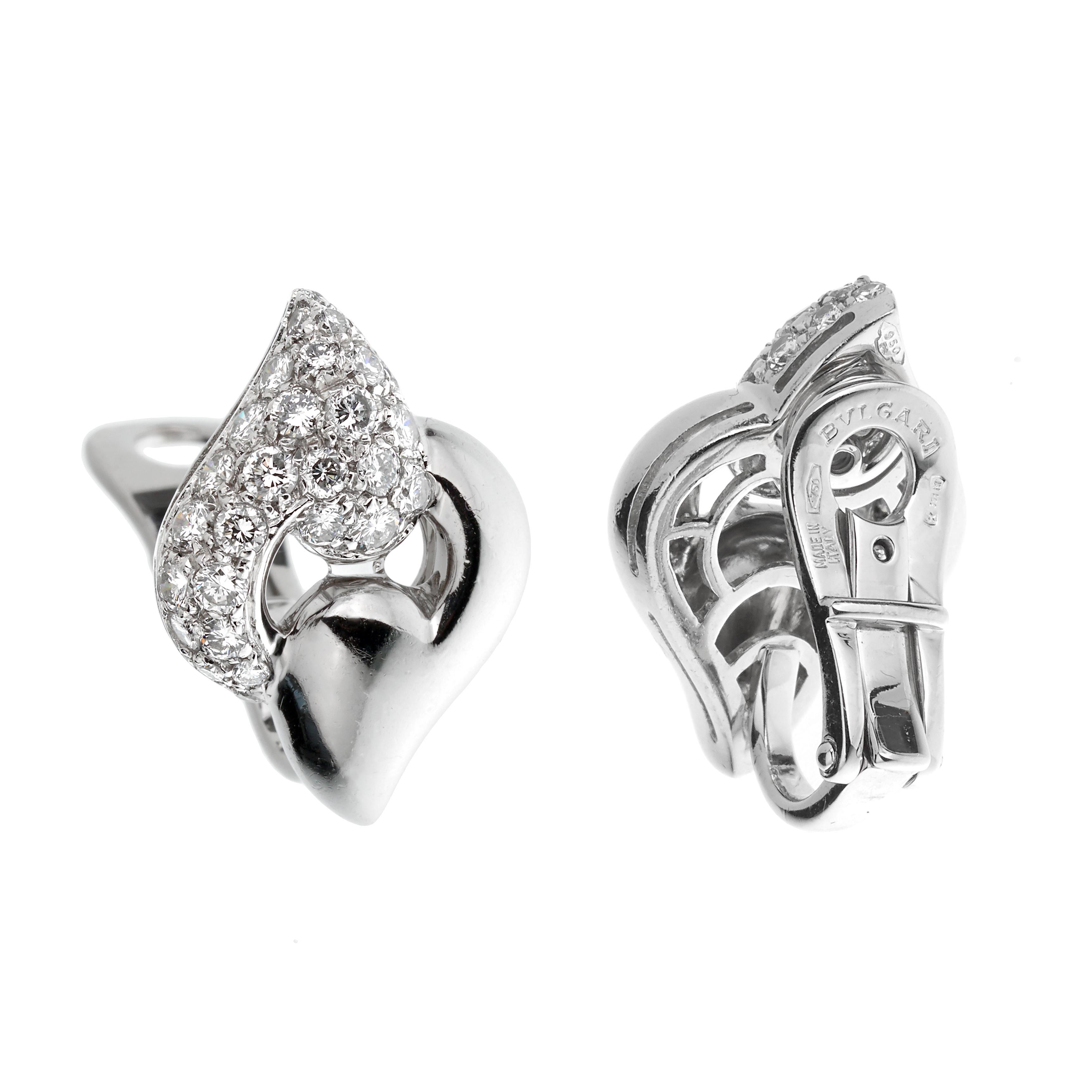 Round Cut Bvlgari Vintage Diamond White Gold Clip On Earrings For Sale